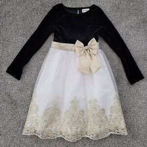 Rare Editions Black, Cream & Gold Christmas Dress  Size 14